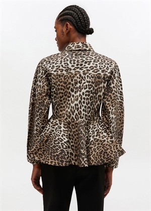 Printed stretch cotton peplum skjorte Almond Milk A1040058 Ganni 